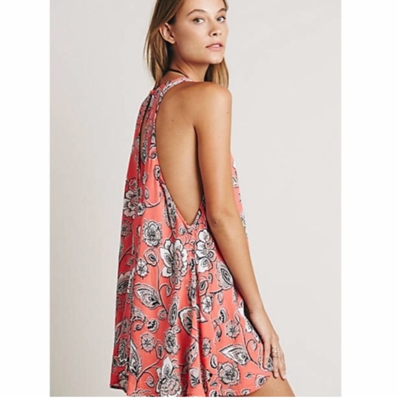 Free People Folk Song Mini Dress Coral Floral - Picture 2 of 14
